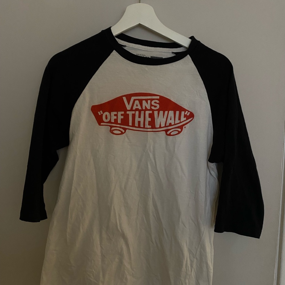 Vans Black and White Raglan Shirt with Red Logo
